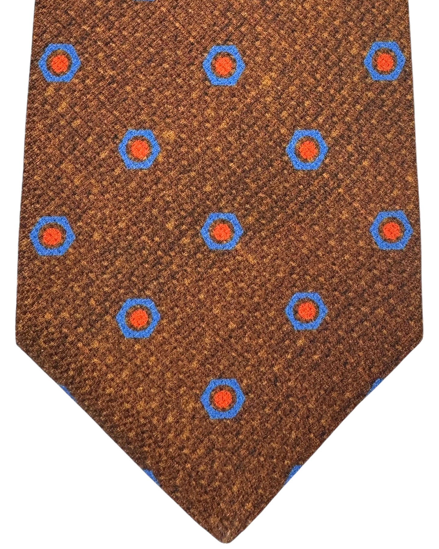 Kiton Silk Tie Brown Blue Orange Geometric Design - Sevenfold Necktie