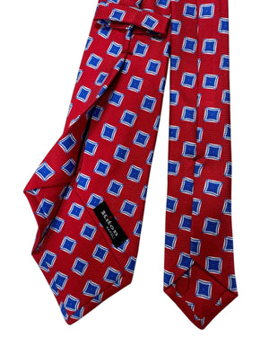 Kiton Sevenfold Tie Red Royal Blue Design