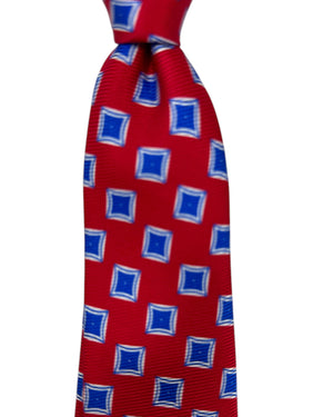 Kiton Sevenfold Tie Red Royal Blue Design