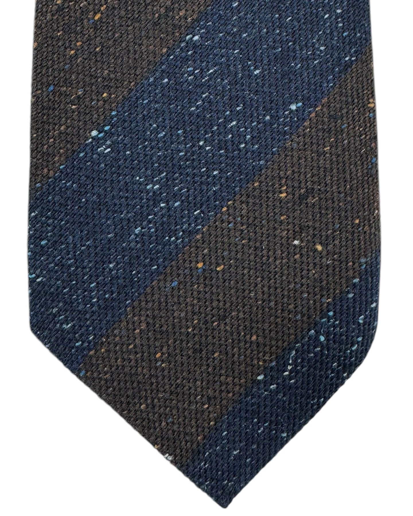 Kiton Sevenfold Tie Navy Dark Brown Patterned Stripes - Wool Silk