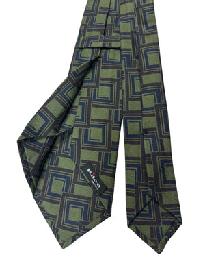 Kiton Tie Forest Green Navy Brown Squares