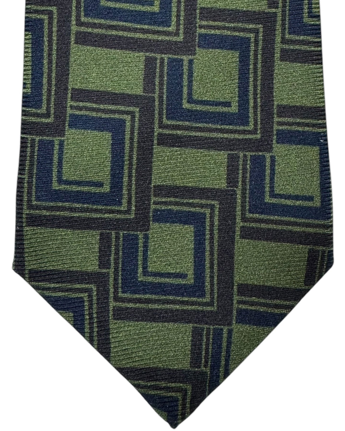 Kiton Sevenfold Tie Forest Green Navy Brown Squares