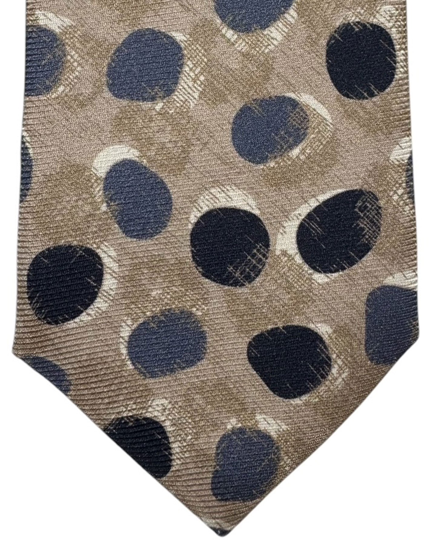 Kiton Sevenfold Tie Beige Gray Polka Dots