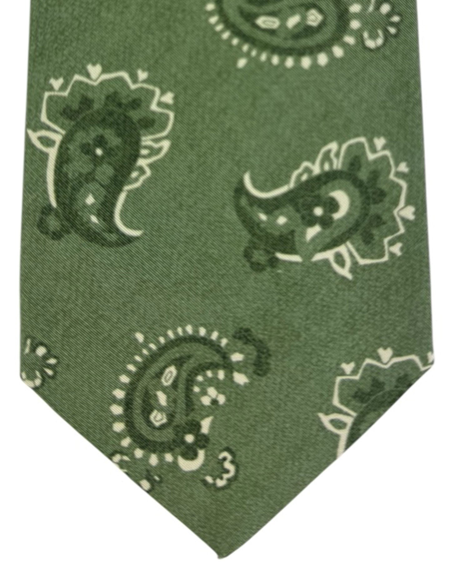 Kiton Sevenfold Tie  Sage Green Paisley 