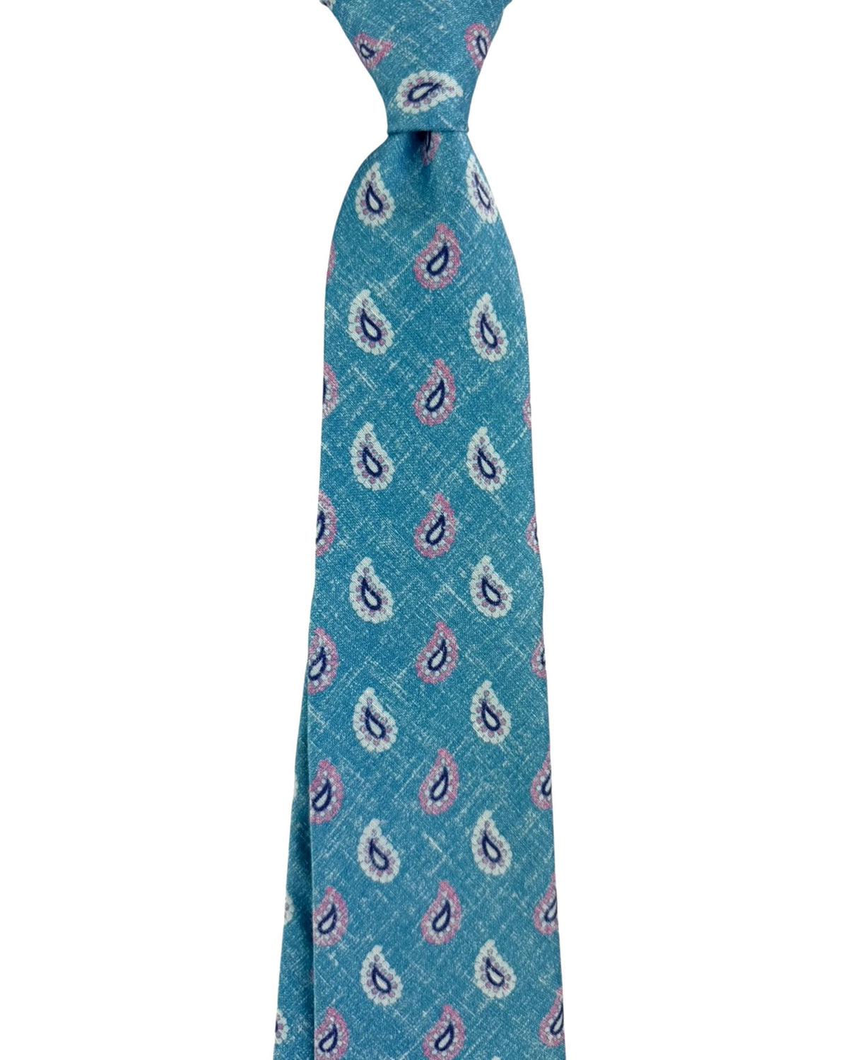 Kiton Sevenfold Tie Aqua Pink Paisley - Summer 2025 Collection