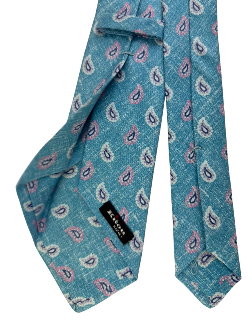 Kiton Sevenfold Tie Aqua Pink Paisley 