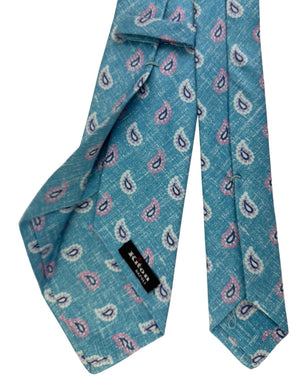Kiton Tie Aqua Pink Paisley 