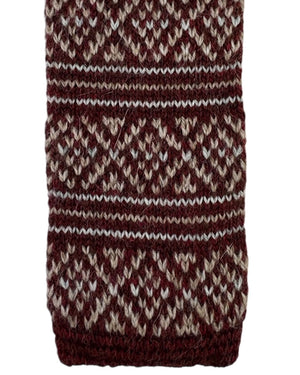 Kiton Square End Knitted Tie Maroon Gray Taupe Pattern - Alpaca Wool