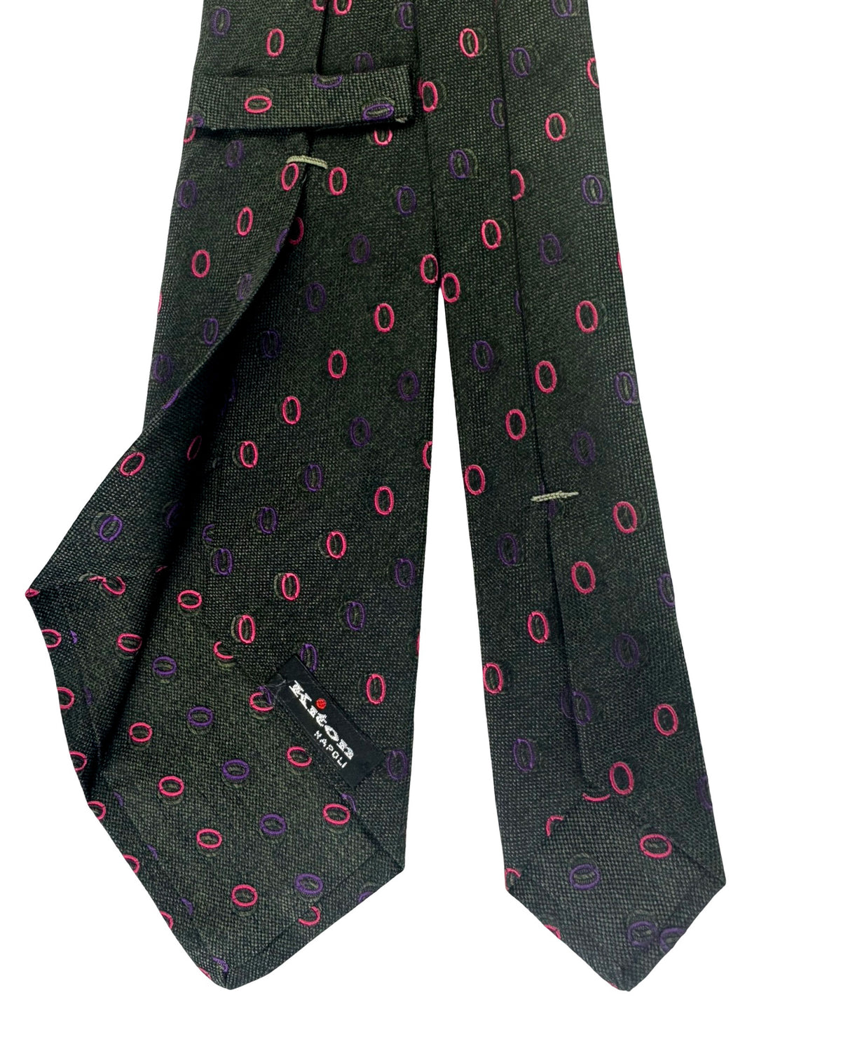 Kiton Sevenfold Tie Dark Green Pink Purple Ovals