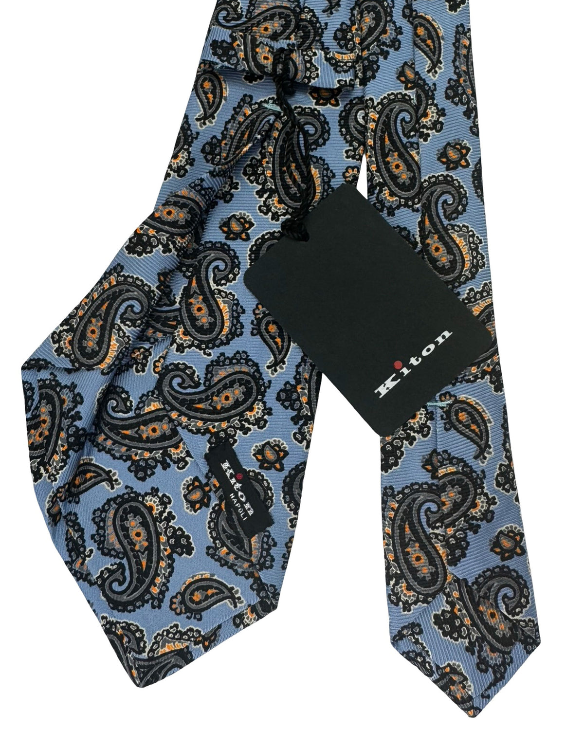 Kiton Sevenfold Tie Periwinkle Blue Gray Peach Paisley