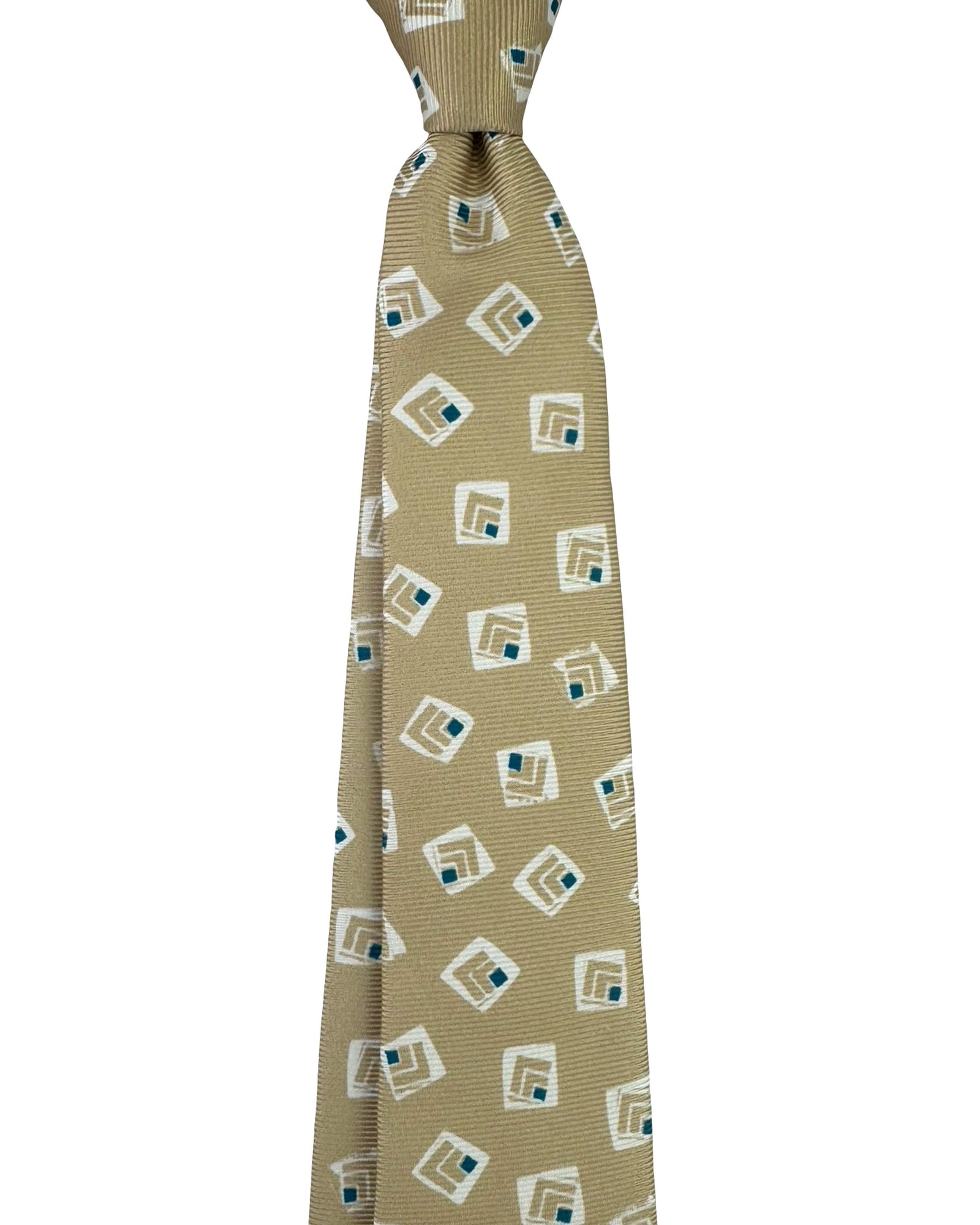 Kiton Sevenfold Tie Beige Geometric Design