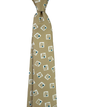Kiton Sevenfold Tie Beige Geometric Design