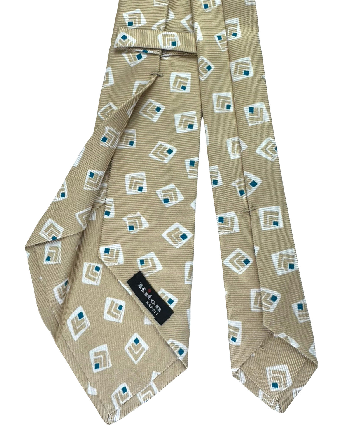 Kiton Sevenfold Tie Beige Geometric Design