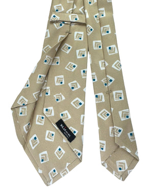 Kiton Sevenfold Tie Beige Geometric Design