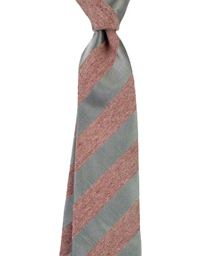 Kiton Tie Pink Gray Stripes - Cotton Silk Sevenfold Necktie
