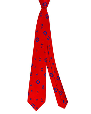 Kiton Tie Bright Red Royal Blue Geometric - Sevenfold Necktie