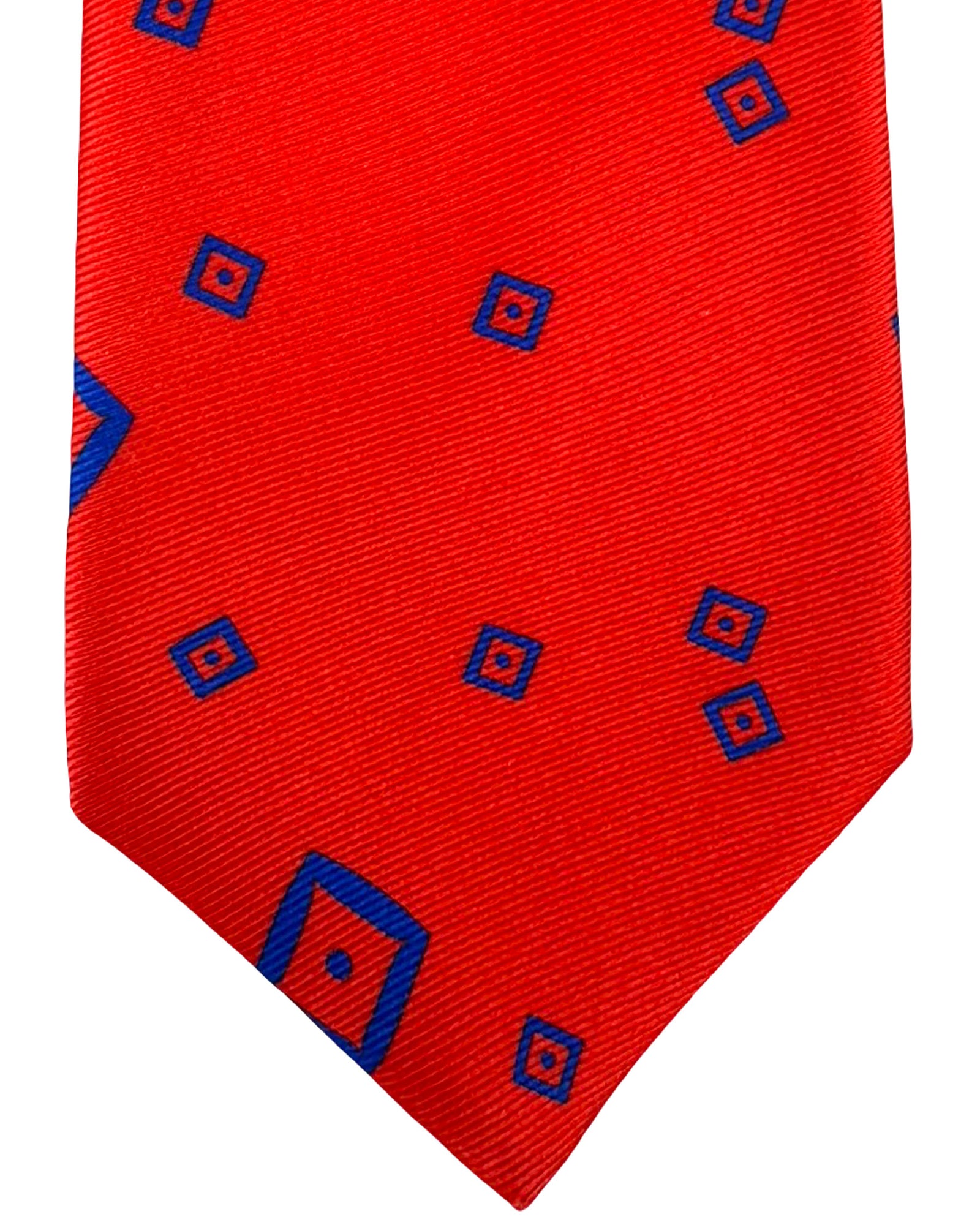 Kiton Tie Bright Red Royal Blue Geometric - Sevenfold Necktie