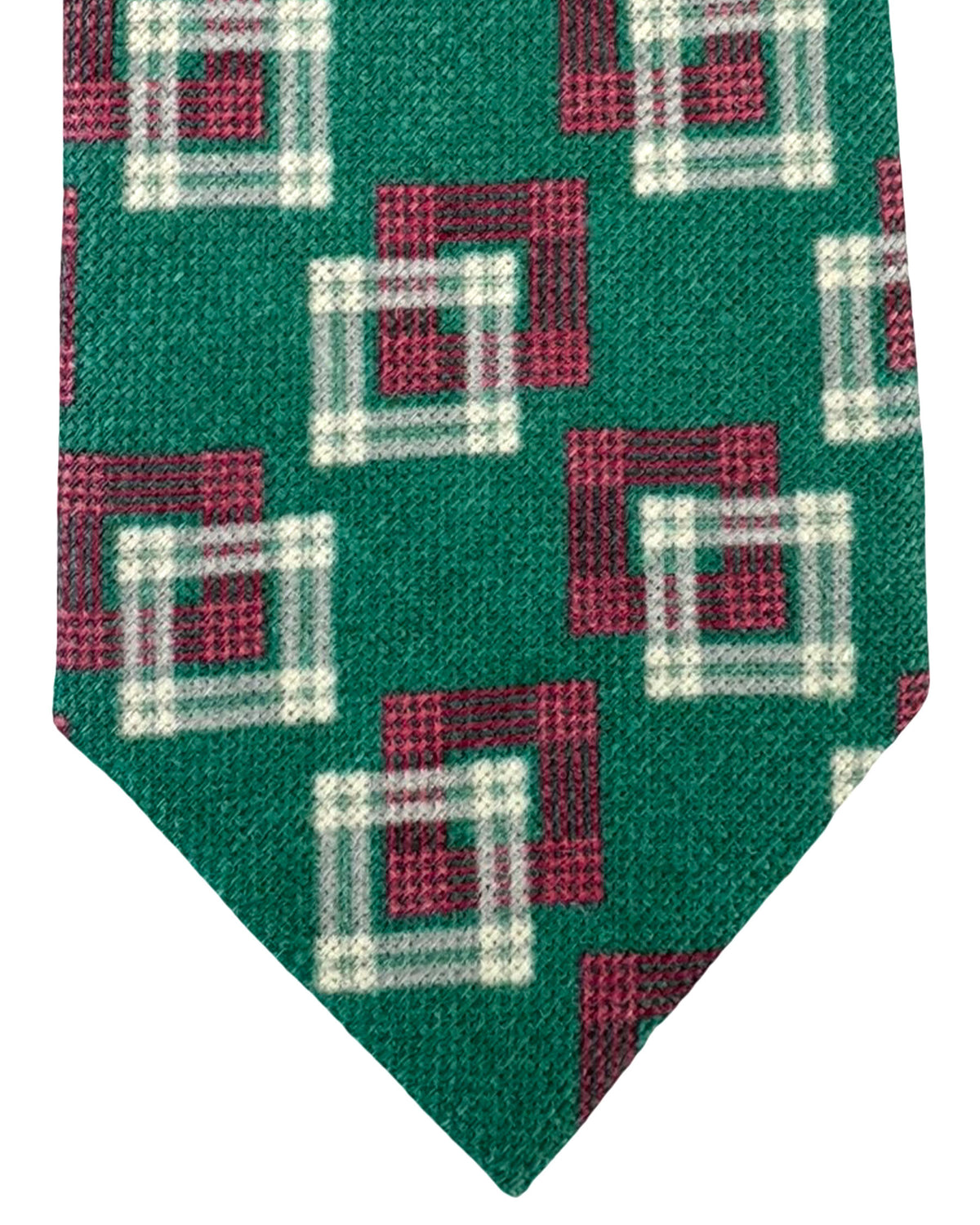 Kiton Sevenfold Tie Green Pink Squares - Wool