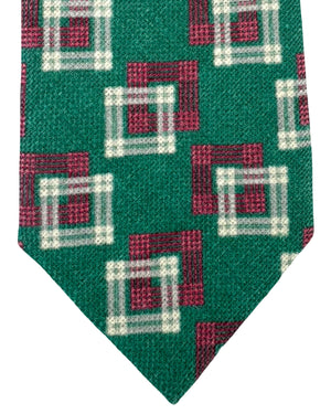 Kiton Sevenfold Tie Green Pink Squares - Wool