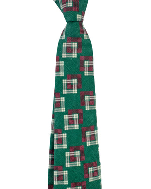 Kiton Sevenfold Tie Pink Green Squares - Wool