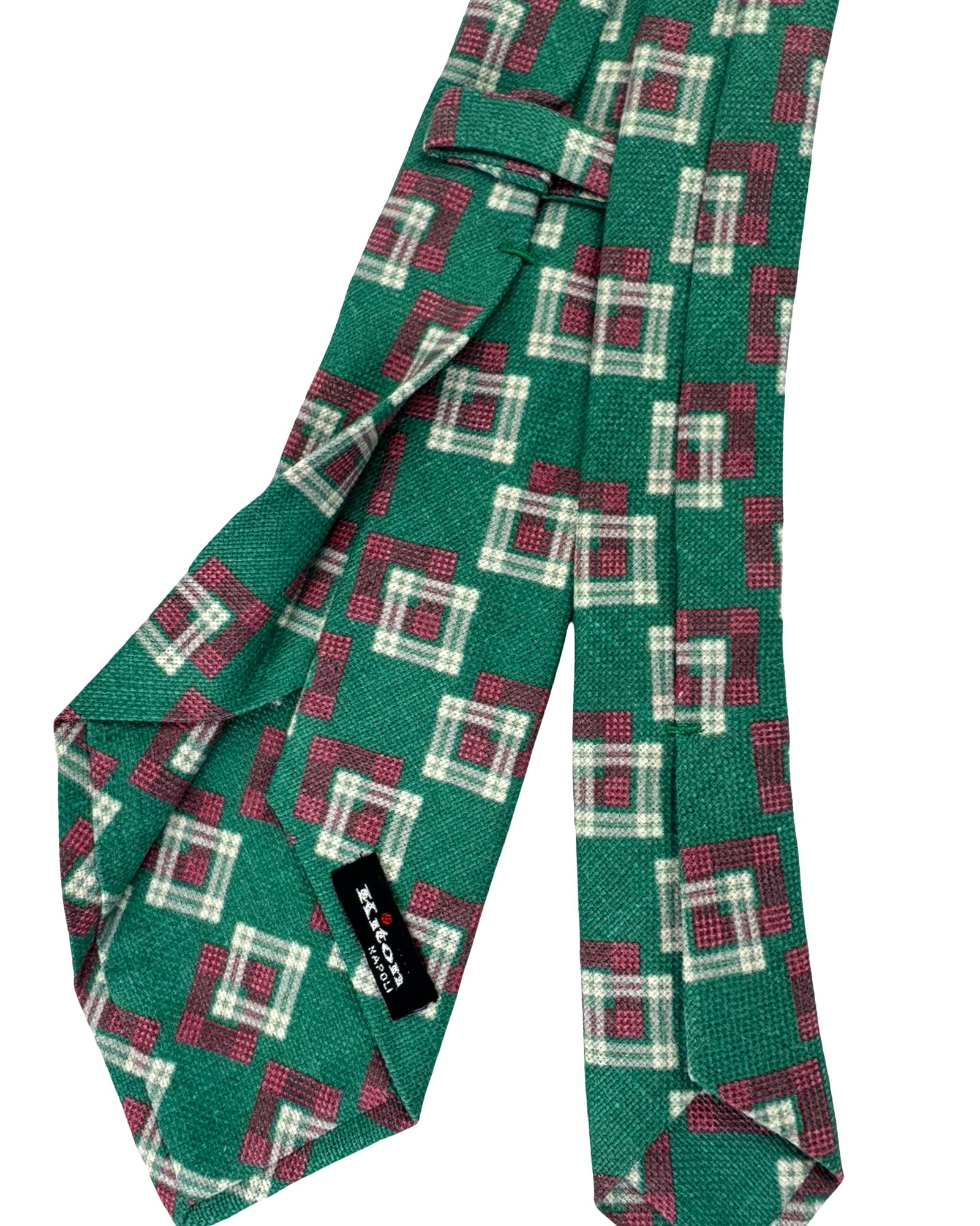 Kiton Sevenfold Tie Green Pink Squares - Wool