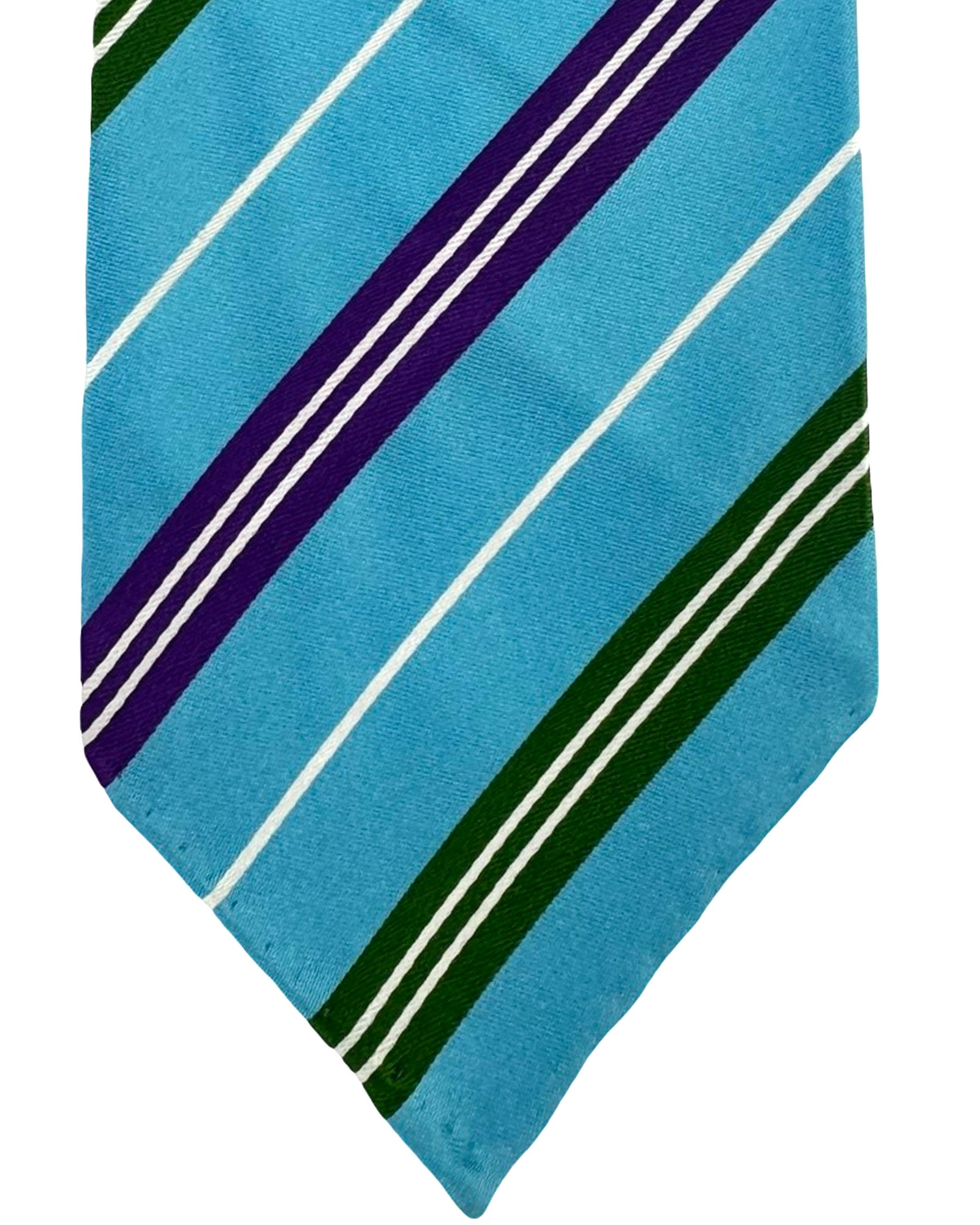 Kiton Unlined Tie Aqua Stripes - Sevenfold