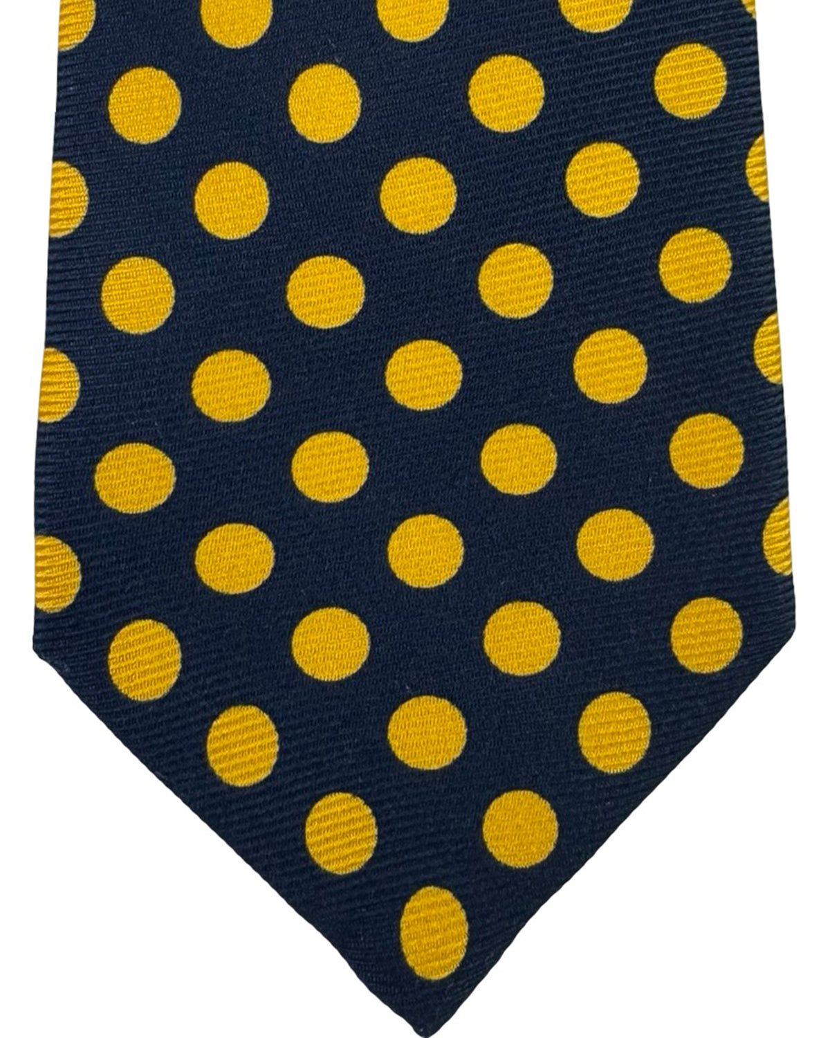 Kiton Sevenfold Tie Dark Blue Orange Polka Dots
