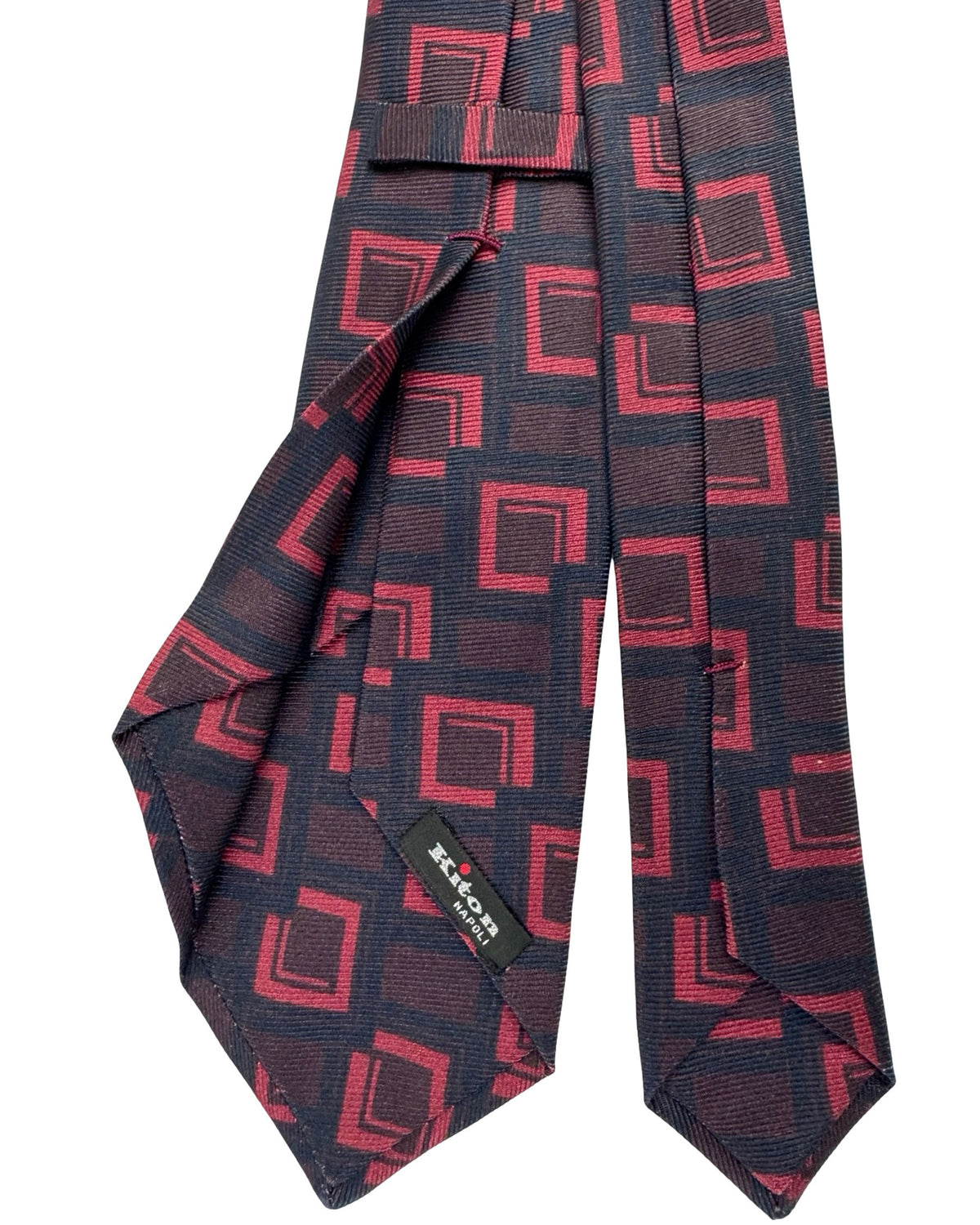 Kiton Tie Brown Maroon black Geometric Squares