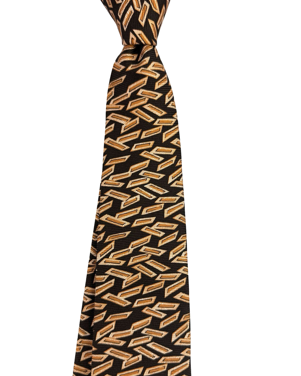 Kiton Sevenfold Tie Brown Beige Geometric Print