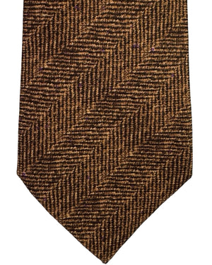 Kiton Sevenfold Tie Brown Herringbone
