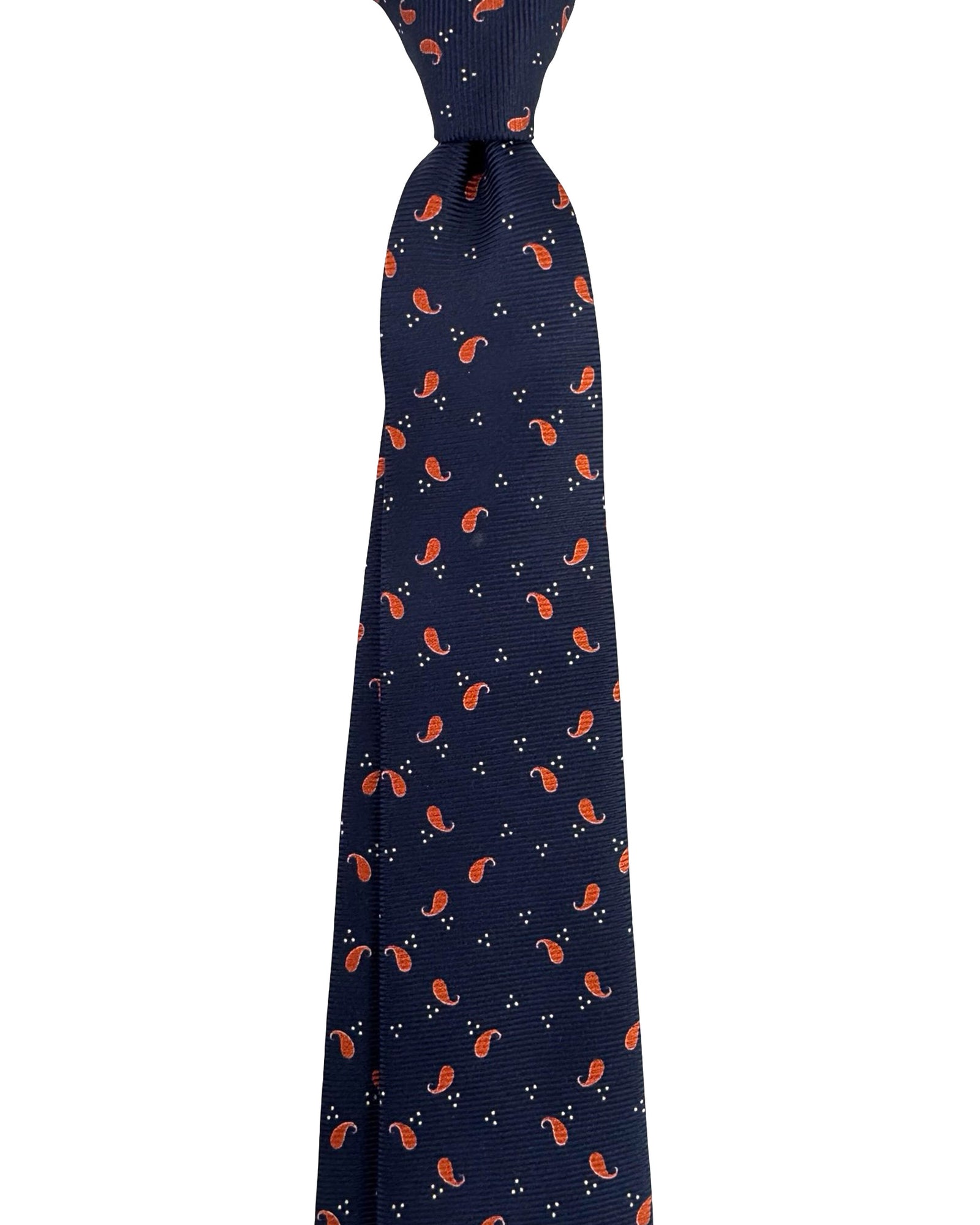 Kiton Sevenfold Tie Midnight Blue Orange Paisley Design