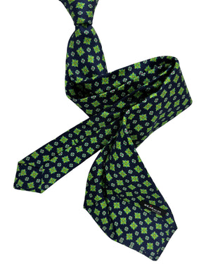 Kiton Silk Tie Dark Blue Green Mini Flowers