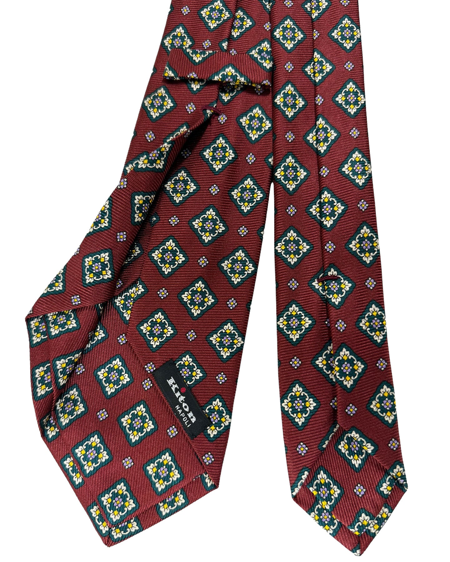 Kiton Tie Maroon Navy Medallion - Narrow Sevenfold Necktie SALE