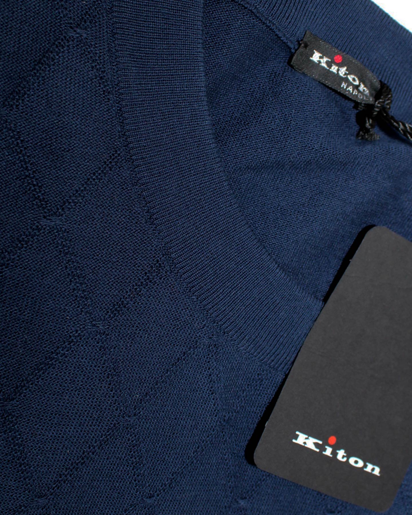 Kiton Short Sleeve Sweater Navy Argyle