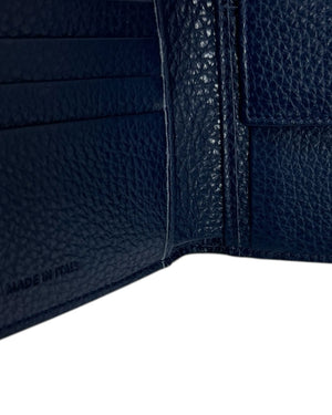 Kiton Wallet - Dark Blue Grain Leather Men Wallet Bifold With Coin Pocket