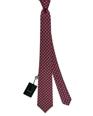 Kiton Sevenfold Tie Red Emerald Diamond Medallion Pattern