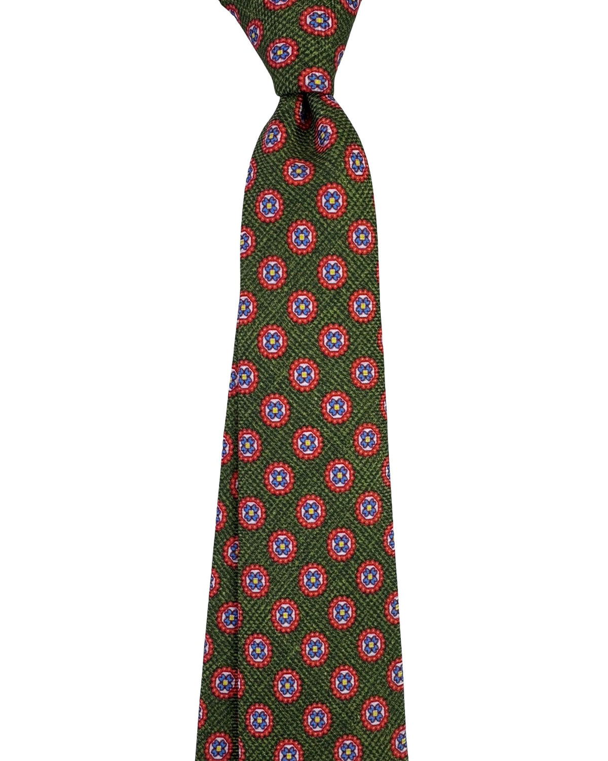 Kiton Sevenfold Tie Forest Green Red Floral Medallion Pattern