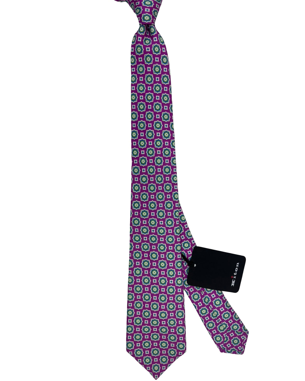Kiton Sevenfold Tie Purple Green Geometric Medallion Pattern