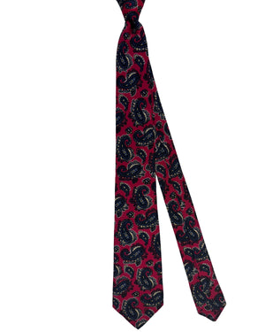 Kiton Sevenfold Tie Red Navy Paisley Pattern