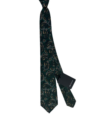Kiton Sevenfold Tie Dark Green And Gold Paisley Pattern