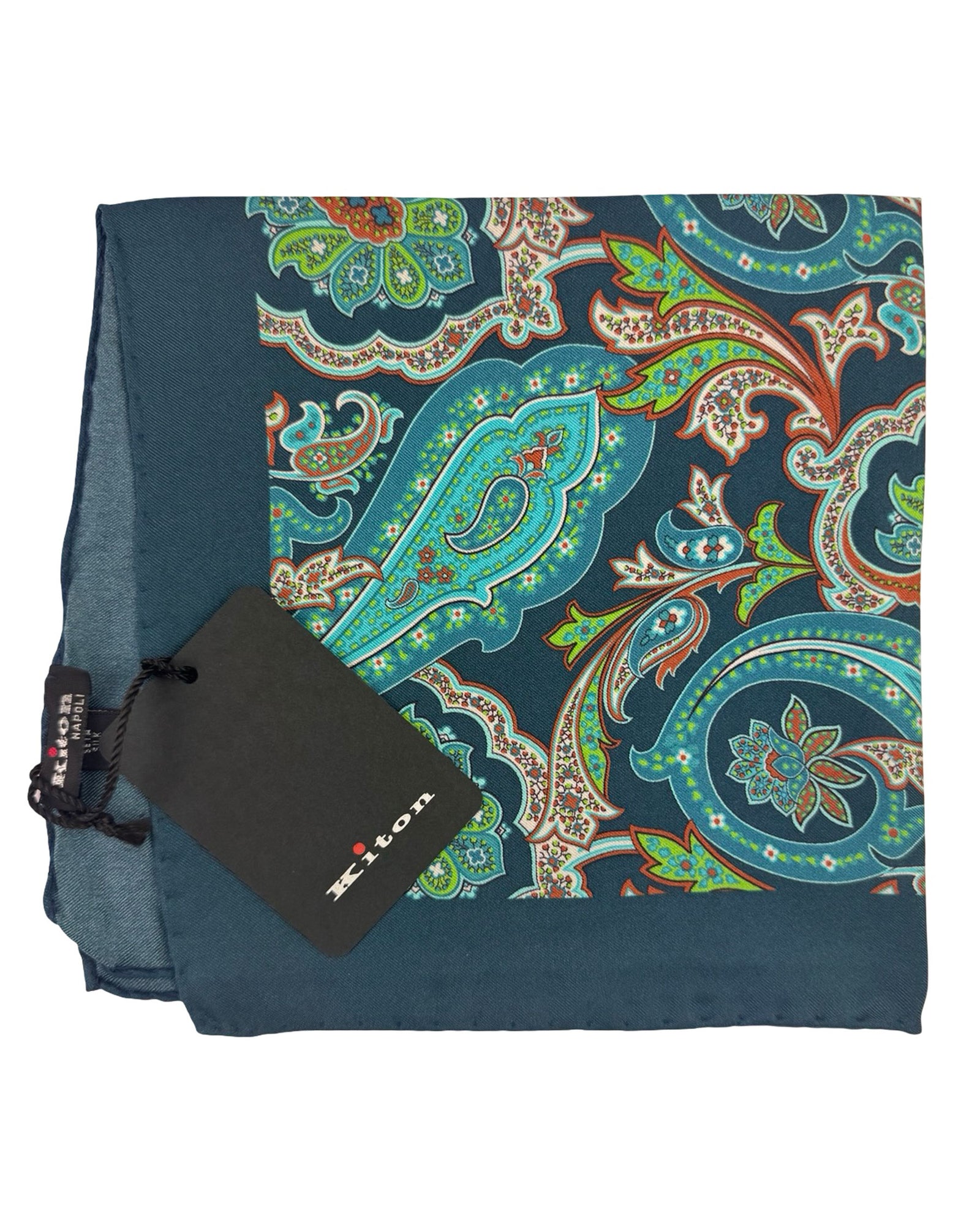 Kiton Silk Pocket Square Midnight Blue Paisley