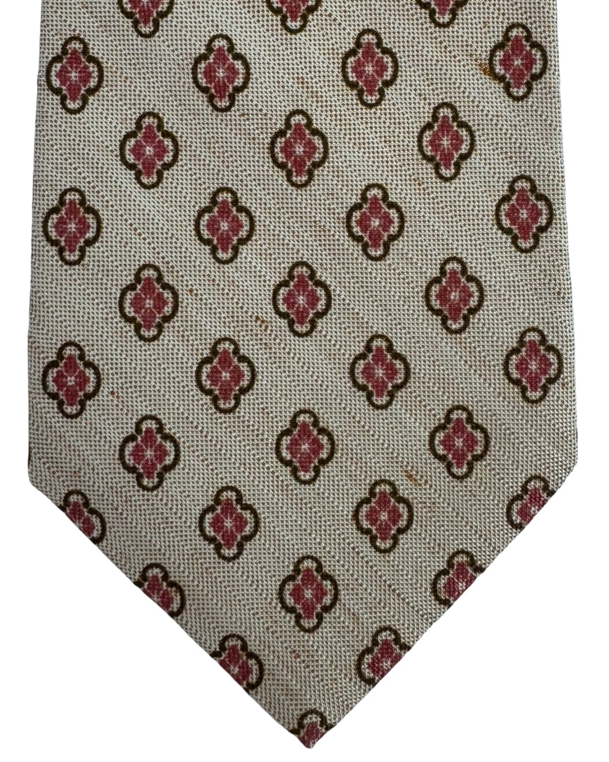 Kiton Sevenfold Silk Tie Taupe Pink Quatrefoil Design