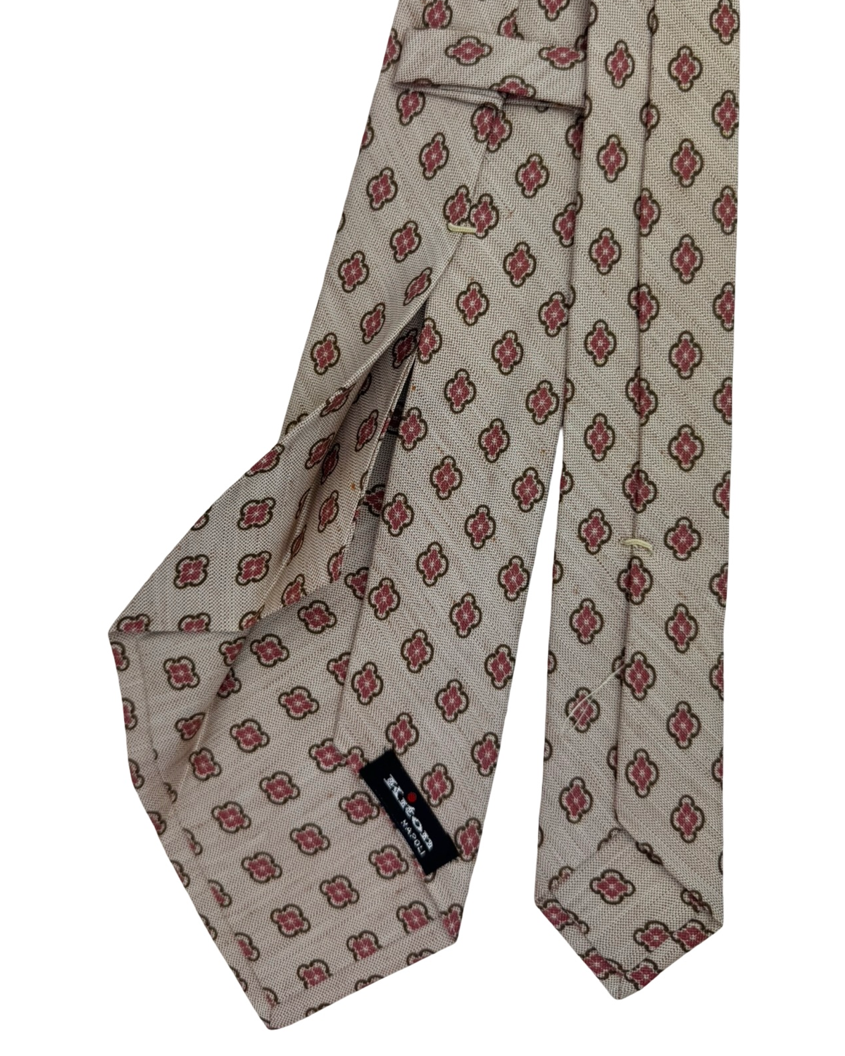Kiton Sevenfold Silk Tie Gray Pink Quatrefoil Design