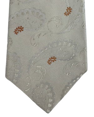 Kiton Sevenfold Silk Tie White Beige Orange Paisley Design