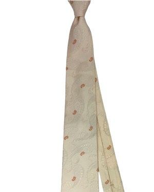 Kiton Sevenfold Silk Tie White Beige Orange Paisley Design