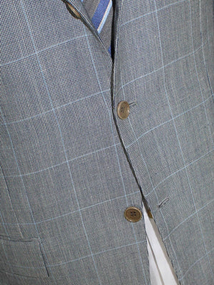 Kiton Blazer Gray Blue Windowpane Cashmere Linen Silk Sportcoat EUR 56 - US 44 R SALE
