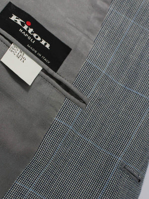 Kiton Blazer Gray Blue Windowpane Cashmere Linen Silk Sportcoat EUR 56 - US 44 R SALE
