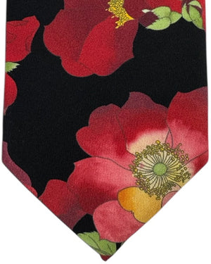 Leonard Paris Silk Tie Black Bold Poppy Floral