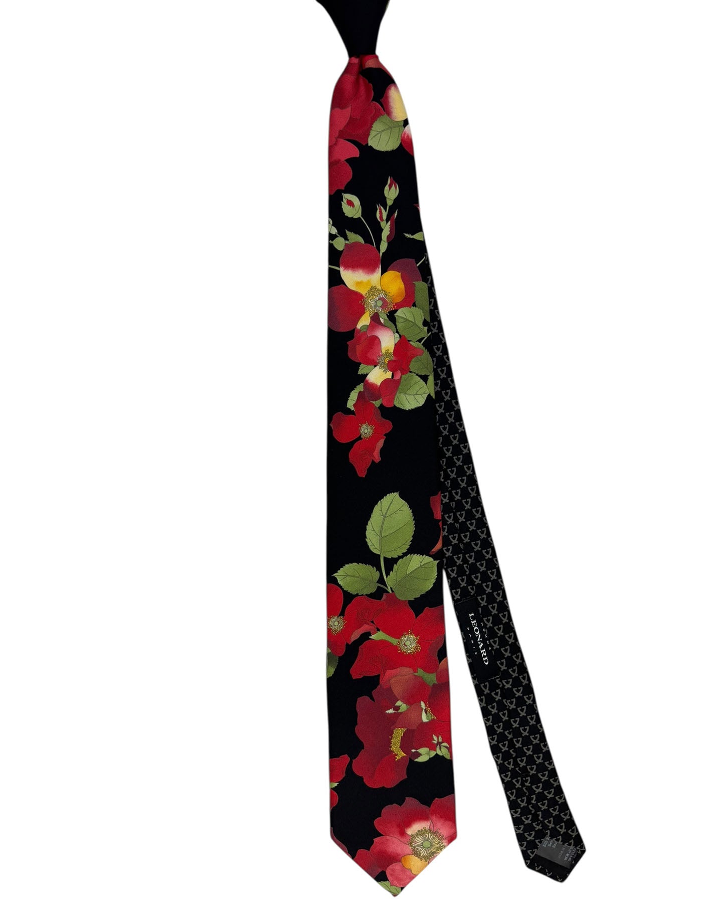 Leonard Paris Silk Tie Black Bold Poppy Floral