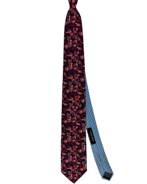 Leonard Paris Silk Tie Black and Maroon Dense Floral Garden